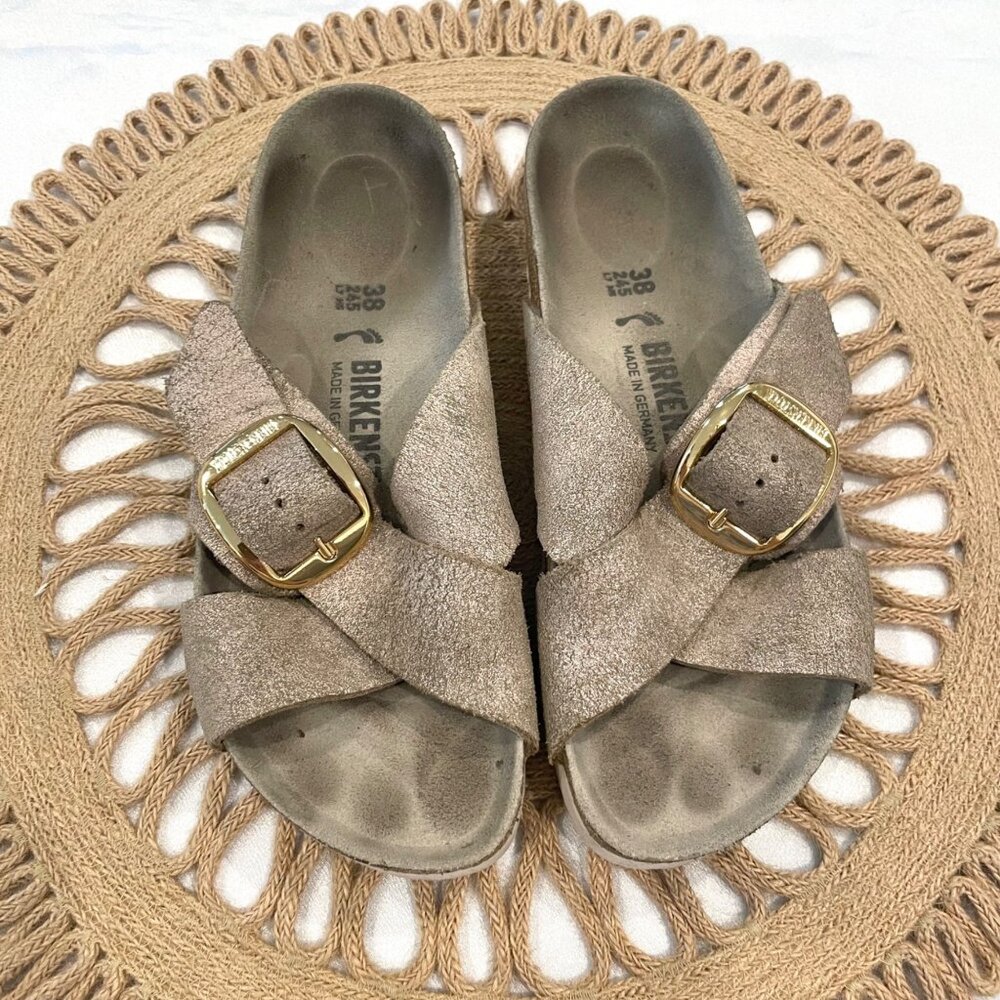 Birkenstock Metallic Rose Gold Siena Big Buckle Cross Strap Sandals EU 38 - Picture 3 of 10
